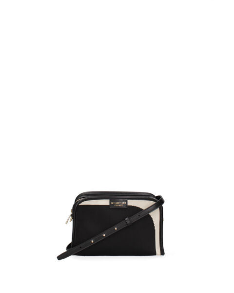 Black Canvas Crossbody Bag with Striped Strap