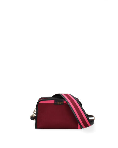 Red Canvas Crossbody Bag with Striped Strap