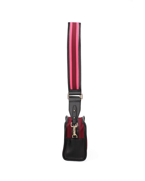 Red Canvas Crossbody Bag with Striped Strap