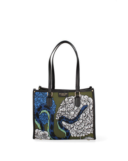 Multicolor Canvas Tote Bag with Abstract Print