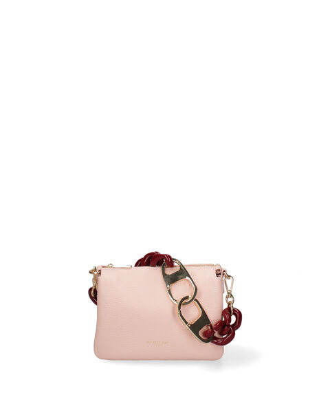 Pink Leather Crossbody Bag with Chain Strap