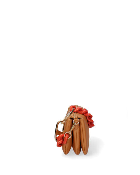 Tan Leather Crossbody Bag with Bold Chain Strap