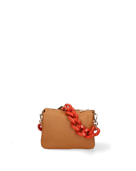 Tan Leather Crossbody Bag with Bold Chain Strap