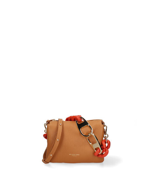 Tan Leather Crossbody Bag with Bold Chain Strap