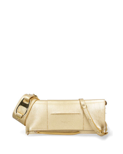 Gold Textured Clutch with Wide Strap