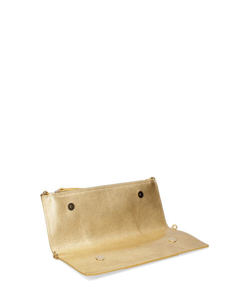 Gold Textured Clutch with Wide Strap
