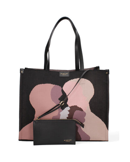 Abstract Canvas Tote with Matching Pouch