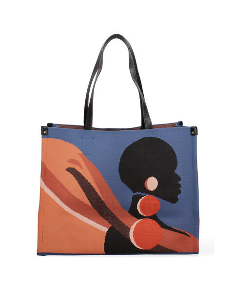Abstract Canvas Tote with Leather Handles