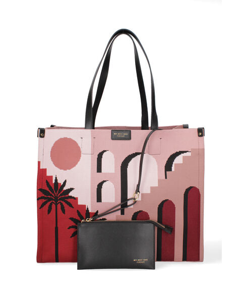 Multicolor Geometric Canvas Tote with Detachable Pouch