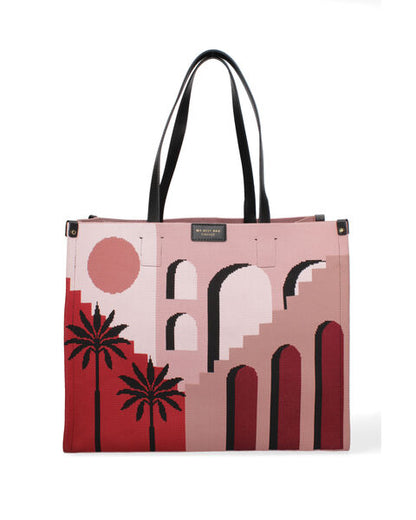 Multicolor Geometric Canvas Tote with Detachable Pouch