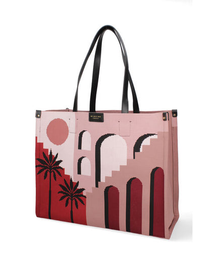 Multicolor Geometric Canvas Tote with Detachable Pouch