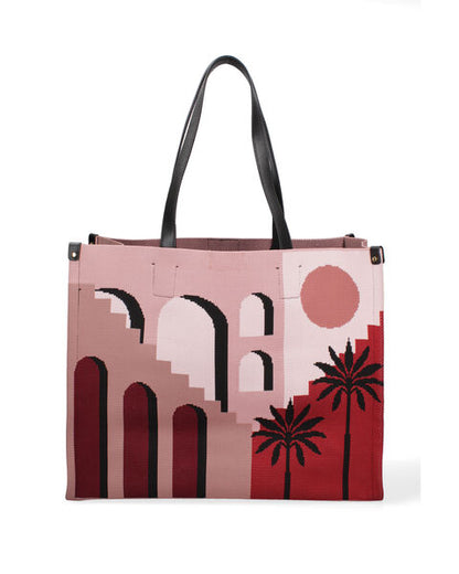 Multicolor Geometric Canvas Tote with Detachable Pouch