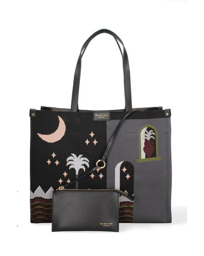 Artistic Canvas Tote with Night Scene
