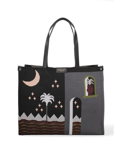 Artistic Canvas Tote with Night Scene