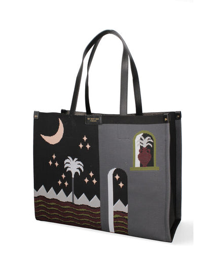 Artistic Canvas Tote with Night Scene