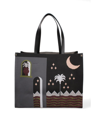Artistic Canvas Tote with Night Scene