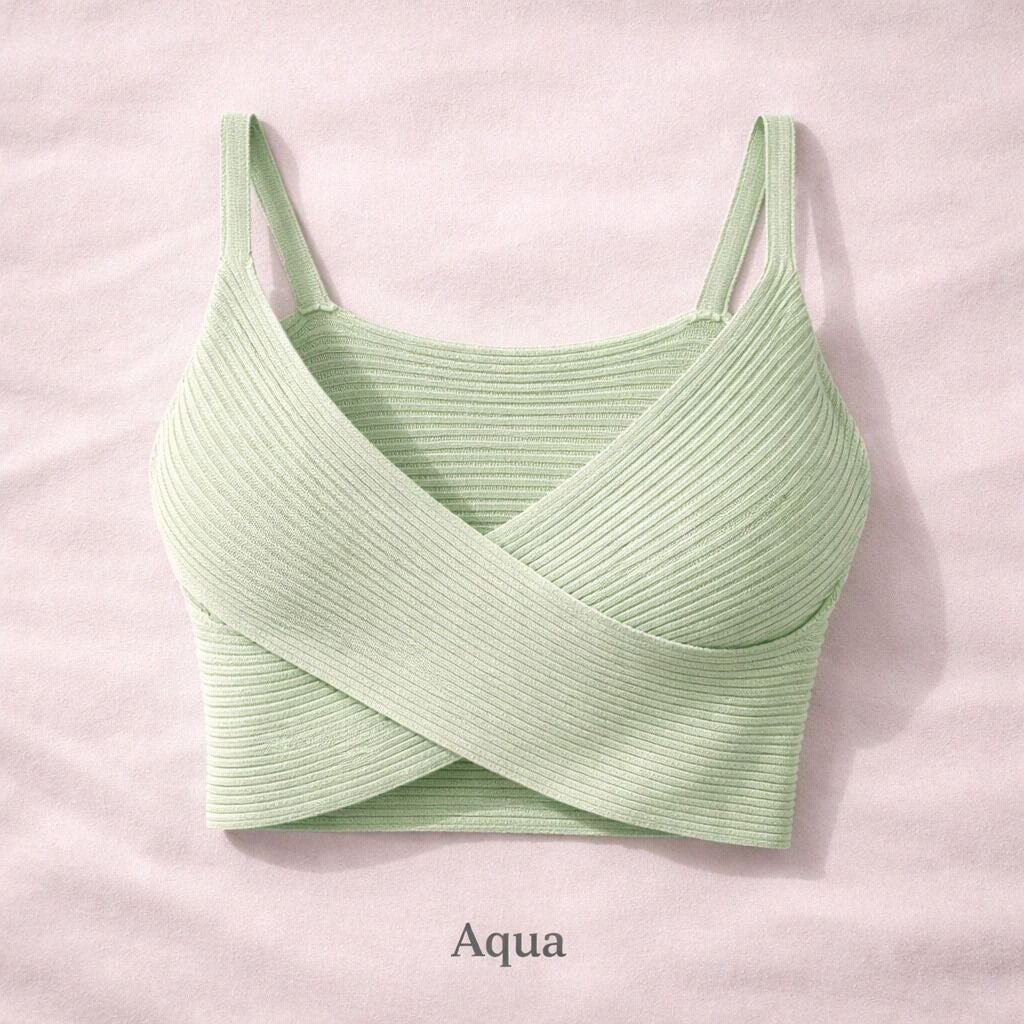 Mint Ribbed Knit Crossover Crop Top