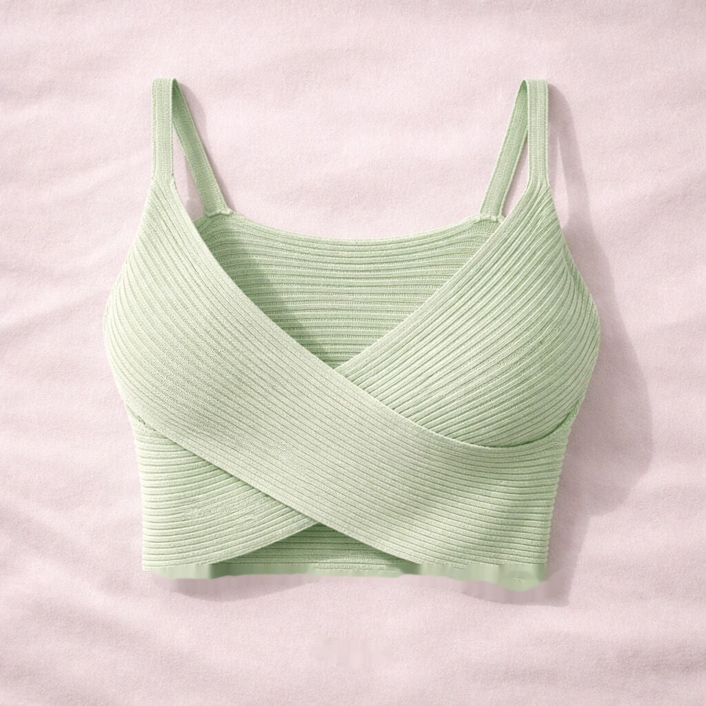 Mint Ribbed Knit Crossover Crop Top