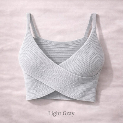 Light Gray Textured Knit Crossover Top