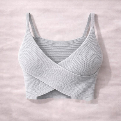 Light Gray Textured Knit Crossover Top