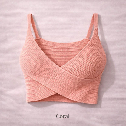 Coral Knit Wrap Crop Top