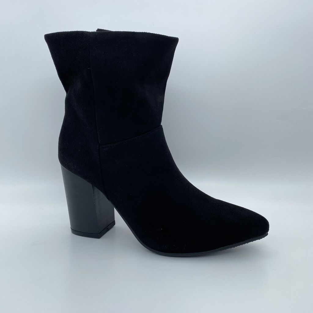 Black Suede Heeled Ankle Boots with Chunky Heel