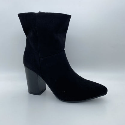Black Suede Heeled Ankle Boots with Chunky Heel
