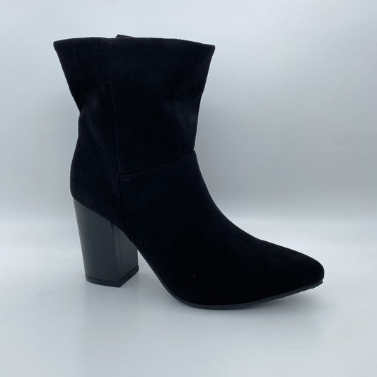 Black Suede Heeled Ankle Boots with Chunky Heel