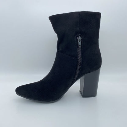 Black Suede Heeled Ankle Boots with Chunky Heel