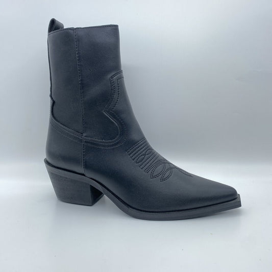 Black Western Style Ankle Boot with Block Heel