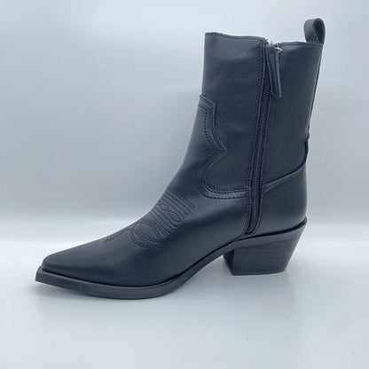Black Western Style Ankle Boot with Block Heel