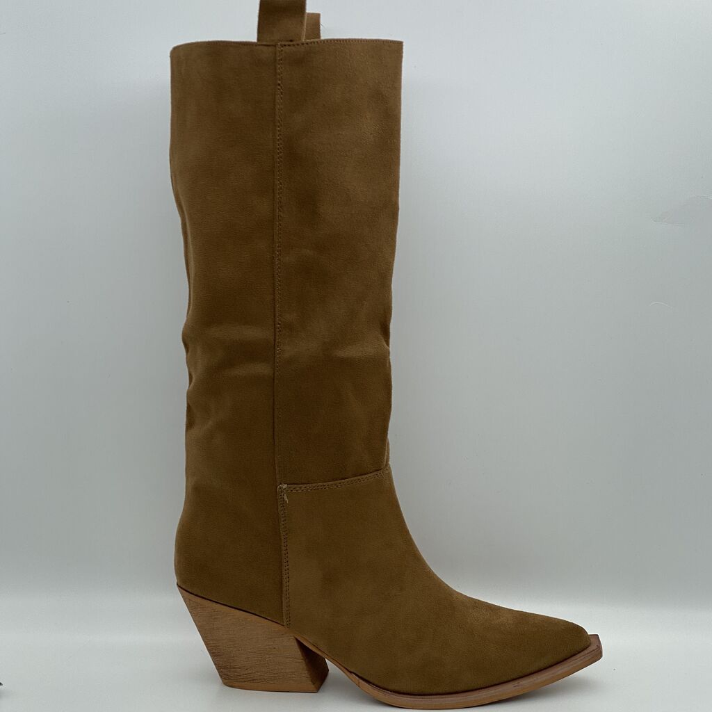 Brown Suede Tall Boots with Block Heel