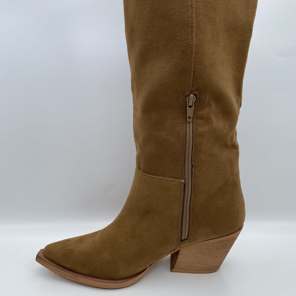 Brown Suede Tall Boots with Block Heel
