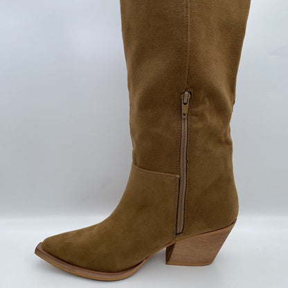 Brown Suede Tall Boots with Block Heel
