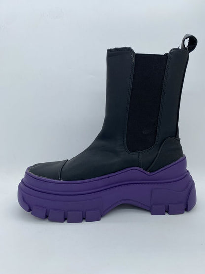 Black Faux Leather Chelsea Boot with Purple Platform Sole