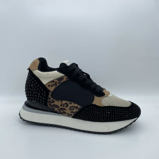 Leopard Print Studded Sneaker with Black Accents