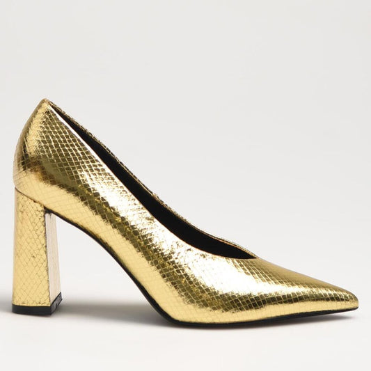 Gold Textured Block Heel Pump
