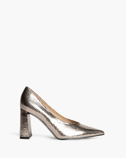 Metallic Textured Block Heel Pump