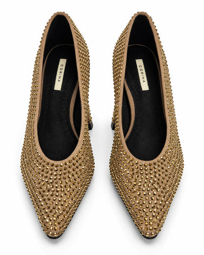 Gold Embellished Pumps with Chic Heels