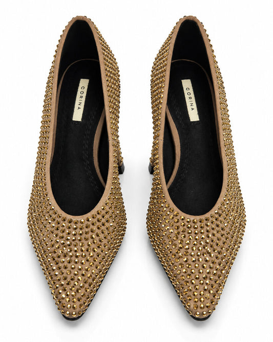 Gold Embellished Pumps with Chic Heels
