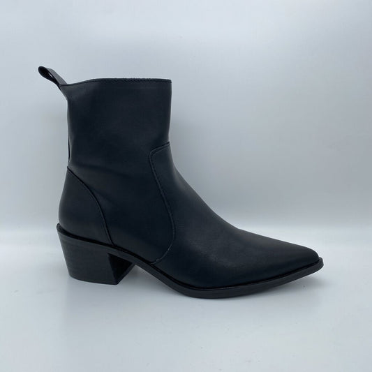 Black Leather Ankle Boot with Block Heel