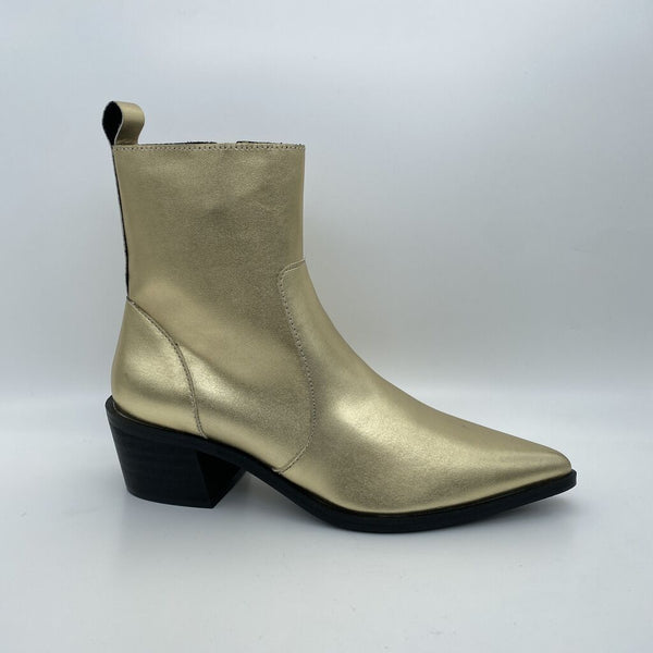 Gold Metallic Ankle Boots with Block Heel