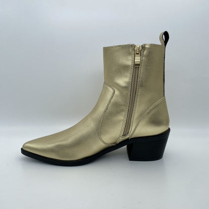 Gold Metallic Ankle Boots with Block Heel