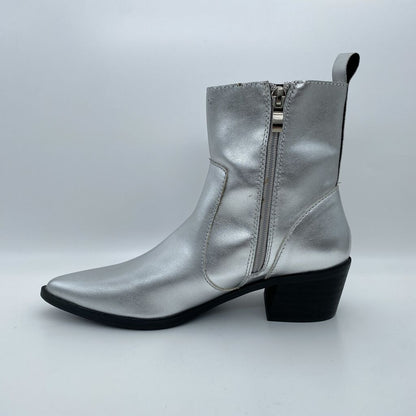 Silver Textured Ankle Boots with Block Heel
