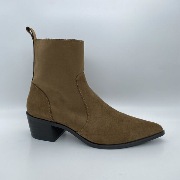 Brown Suede Ankle Boots with Stacked Heel