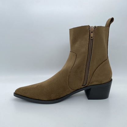 Brown Suede Ankle Boots with Stacked Heel