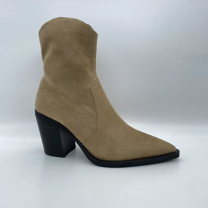 Beige Suede Ankle Boot with Block Heel