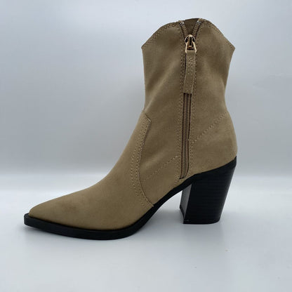 Beige Suede Ankle Boot with Block Heel