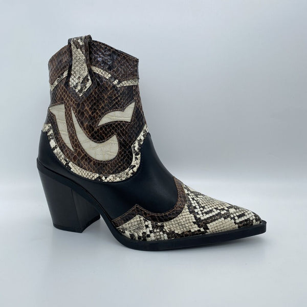 Brown Snake Print Ankle Boot with Block Heel