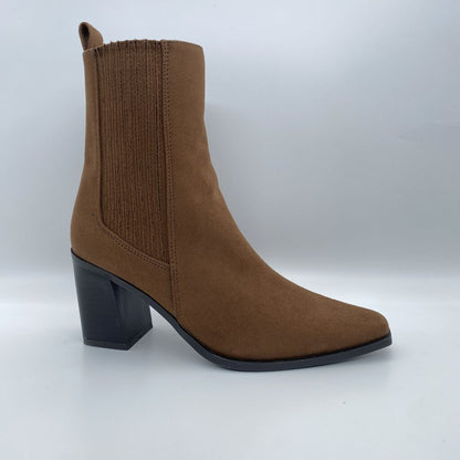 Brown Suede Ankle Boot with Block Heel